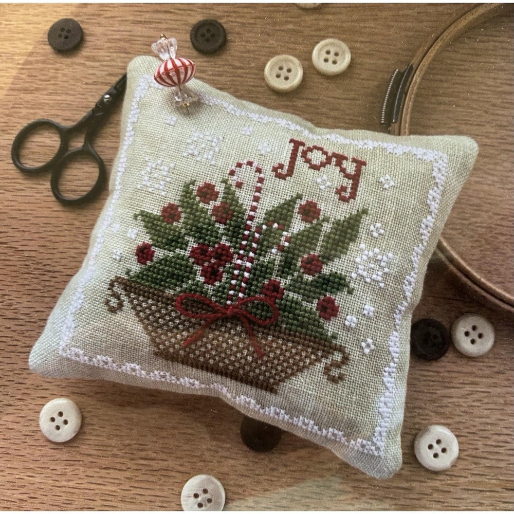 Stitches by Ethel HOLLY BASKET PINKEEP Cross Stitch Pattern Chart & DMC Floss